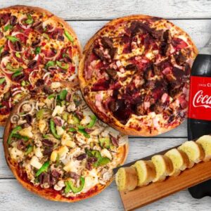 Any 3 LARGE PIZZAS, 1.25 Lt DRINK & 1 GARLIC BREAD