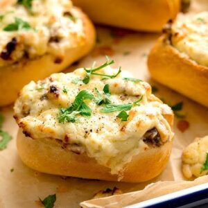 Garlic Bread with Cheese & Mushrooms