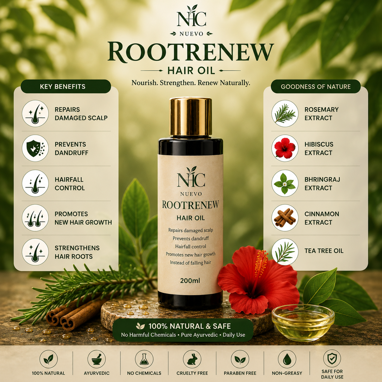 Nuevo Root Renew Hair Oil – Anti-Dandruff & Intensive Hair Growth Formula (200ml)